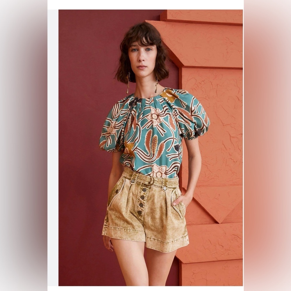 Ulla Johnson  Anila In Topaz Blouse 100% Silk Top Size 8